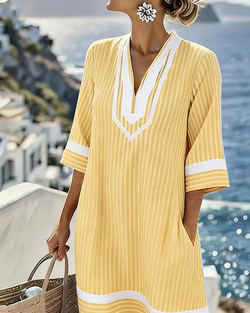Lisa - V-Neck Short Sleeve Striped Dress