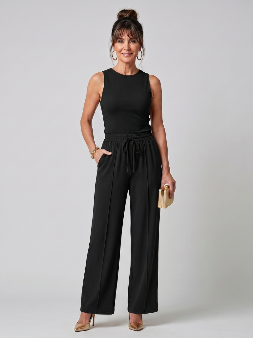 Valencia | Sleeveless Smooth Wide Leg Trousers Set