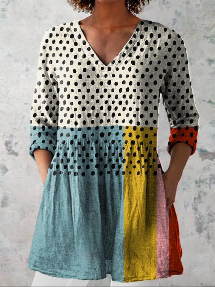 Lillian | Geometric Dot V-Neck Shirt