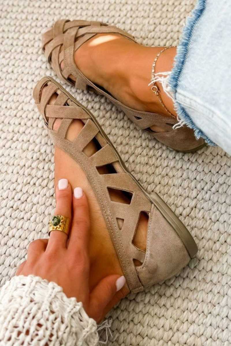 Poppy - Open-toe Flat Sandals with Interwoven Fabric