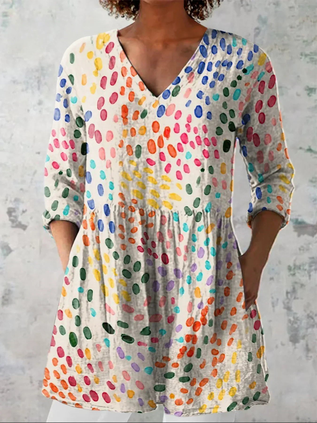 Hannah | Watercolour Polka Dot V-Neck Shirt