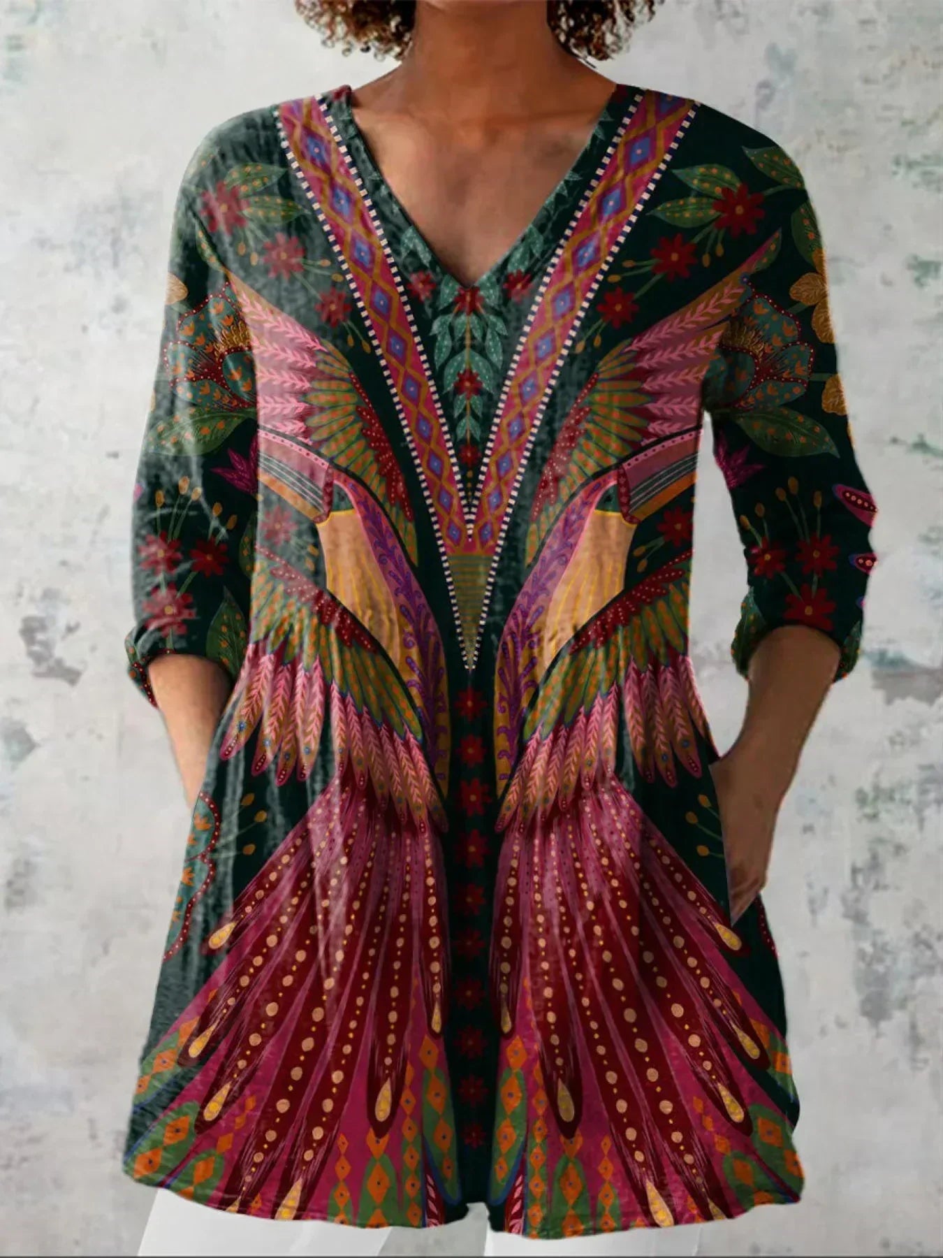 Ruby | Tropical Bird V-Neck Shirt