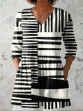 Evelyn | Abstract Stripe V-Neck Shirt