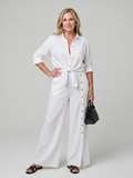 Maddelina | Long Sleeve Tie Front Top and Wide Leg Trousers Set