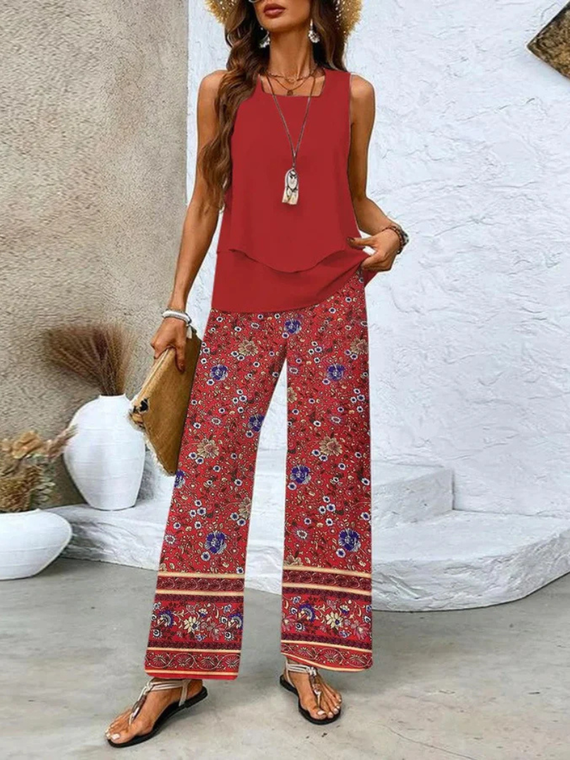 Ovelynra™ | Sleeveless Top and Wide Leg Trousers