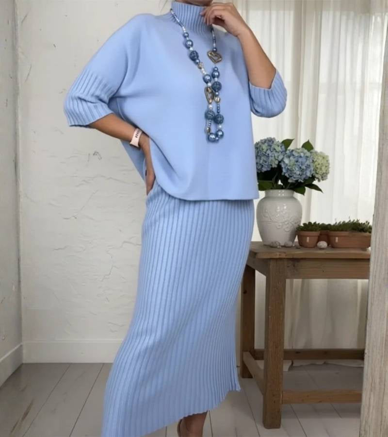 Debora | Knitted Set with Ribbed Midi Skirt