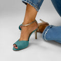 Roksana™ — Two-tone turquoise and gold stiletto heels with vibrant elegance