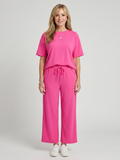 Wihel | Short Sleeve Drawstring Waist And Straight Leg Trousers Set