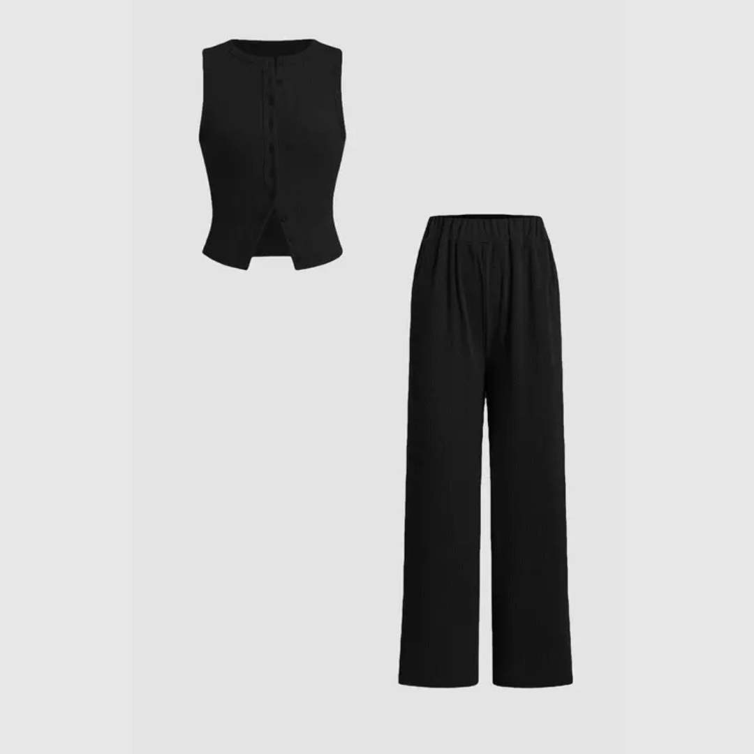 CLAIRE™ - Elegant Ribbed Button Tank and Trousers Set