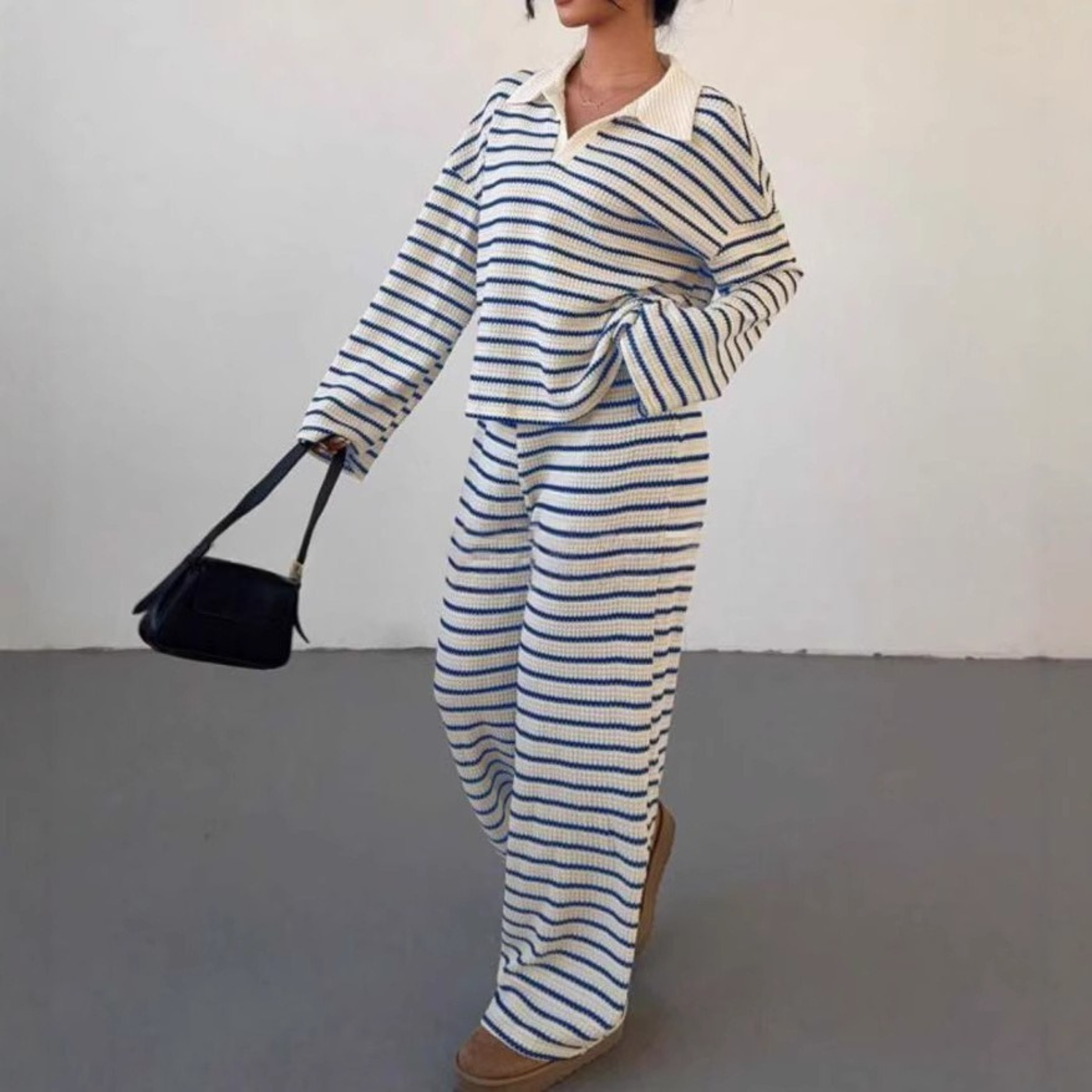 INCI™ - Casual Striped V-Neck Long Sleeve and Trousers Set