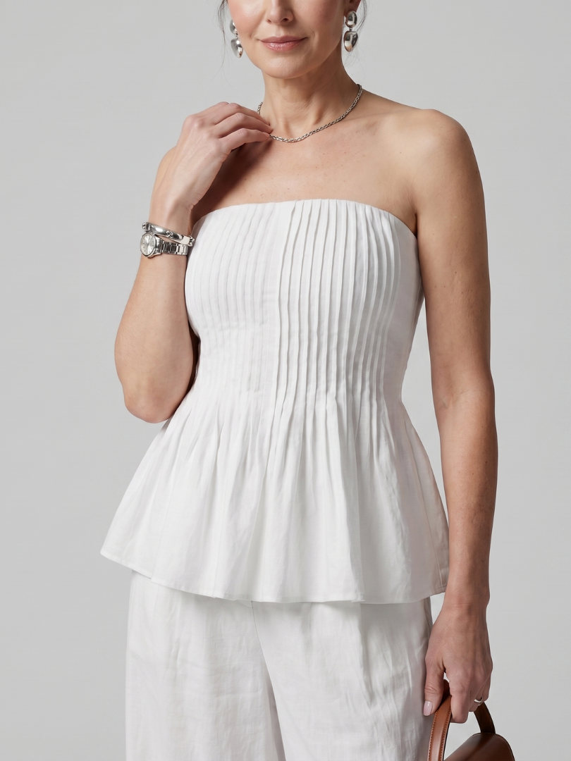 Rila | Strapless Smocked Top and Wide Leg Trousers Set