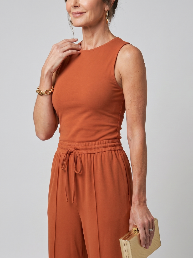 Valencia | Sleeveless Smooth Wide Leg Trousers Set