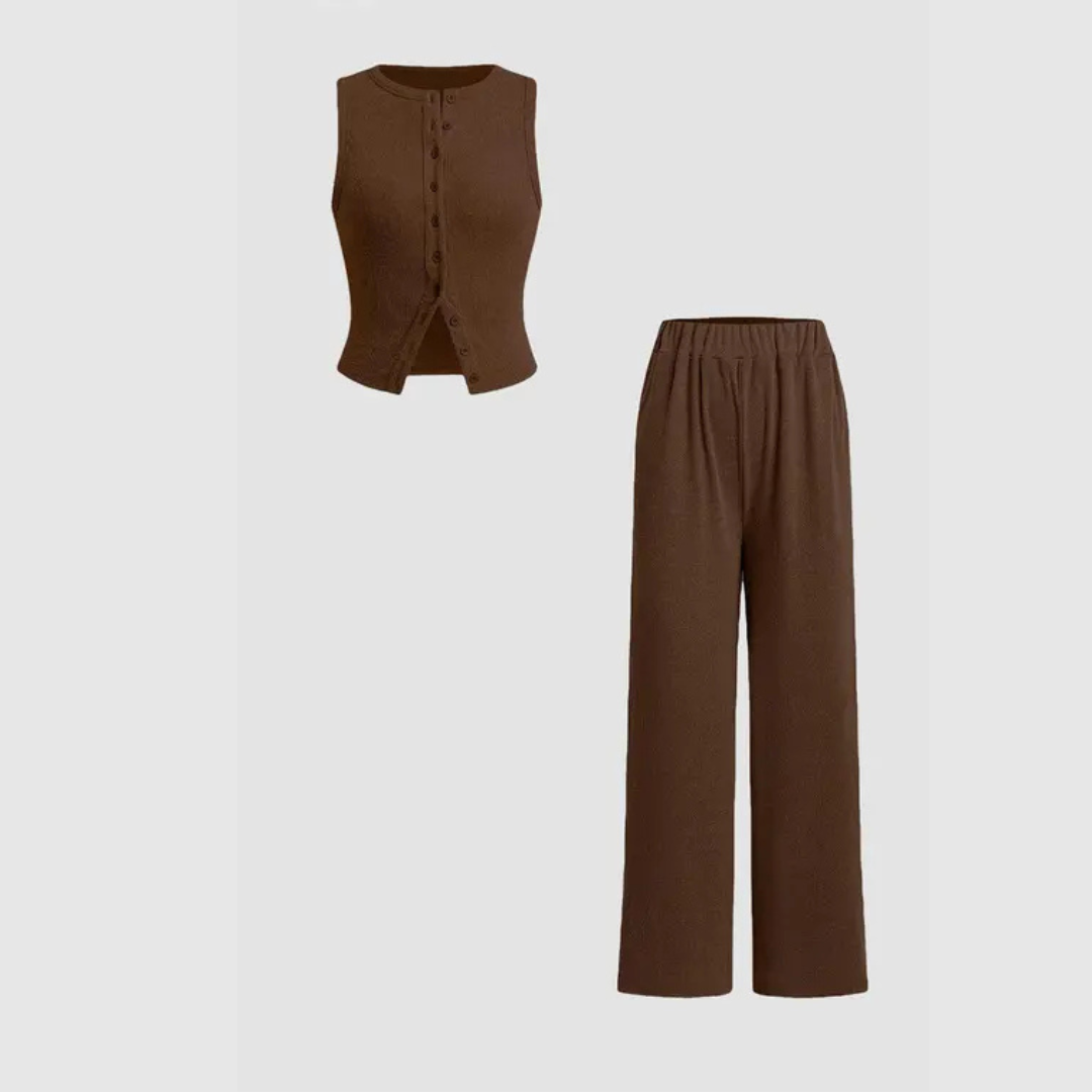 CLAIRE™ - Elegant Ribbed Button Tank and Trousers Set