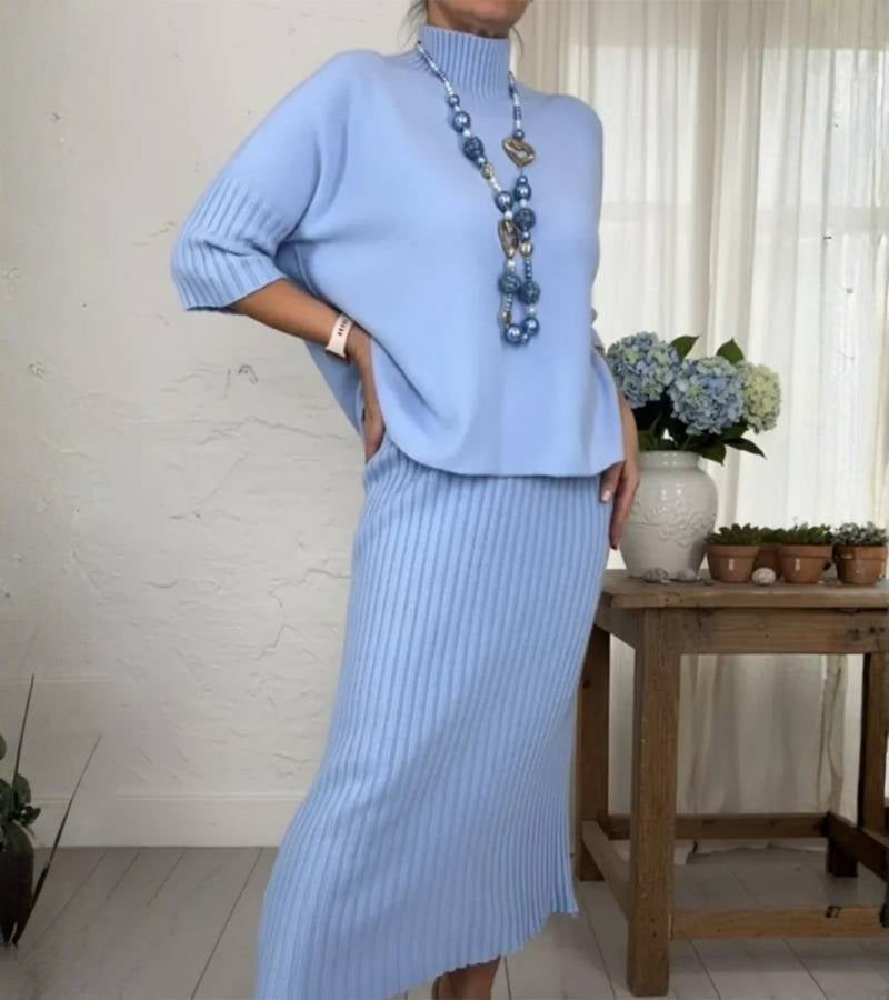 Debora | Knitted Set with Ribbed Midi Skirt