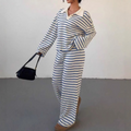 SALI™ - Casual Striped V-Neck Long Sleeve and Trousers Set