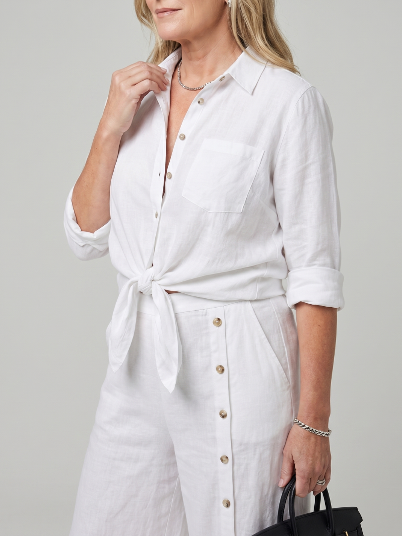 Maddelina | Long Sleeve Tie Front Top and Wide Leg Trousers Set