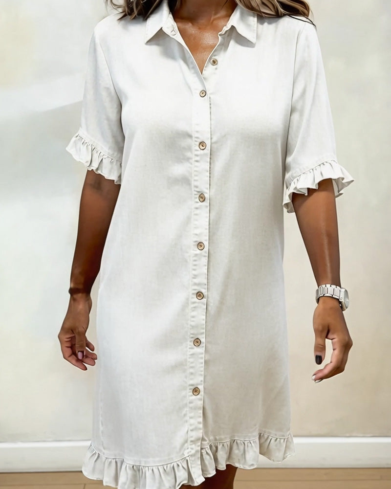 Tina | Comfortable denim dress with flattering ruching