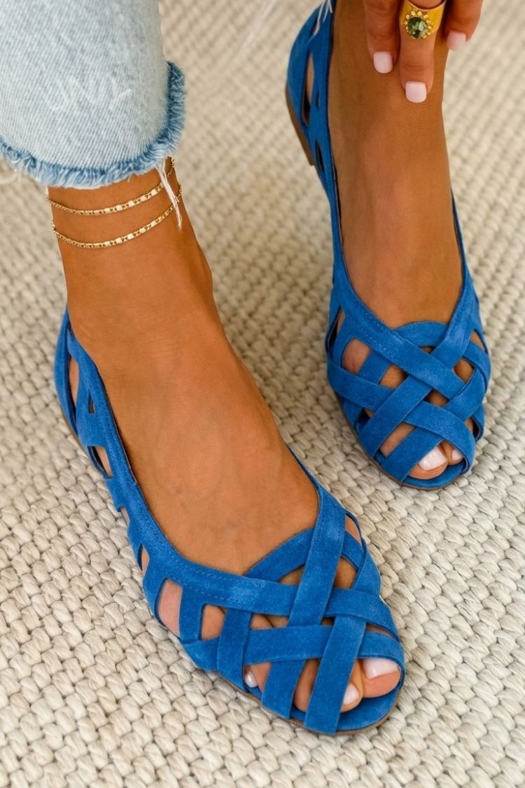 Poppy - Open-toe Flat Sandals with Interwoven Fabric