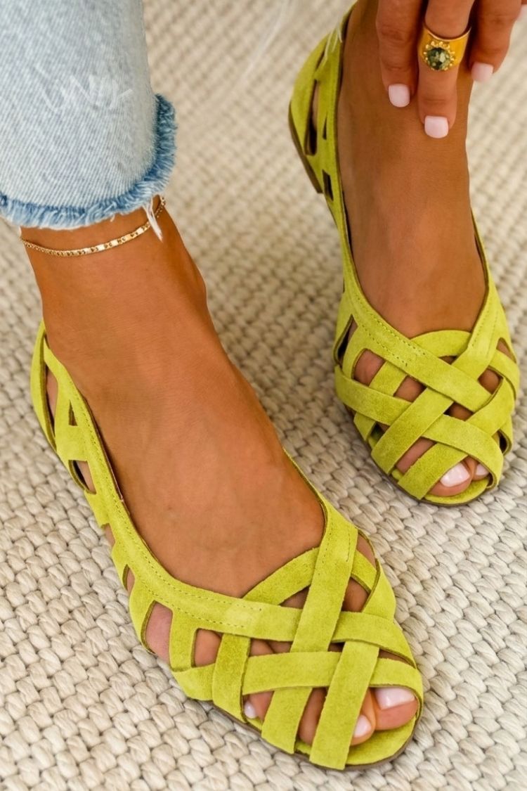 Poppy - Open-toe Flat Sandals with Interwoven Fabric
