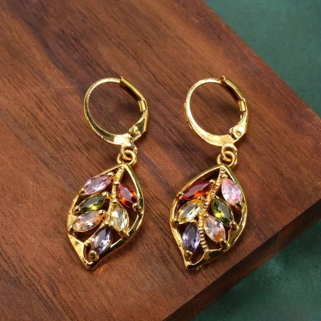 Vintage Multicoloured Gold Leaf Earrings