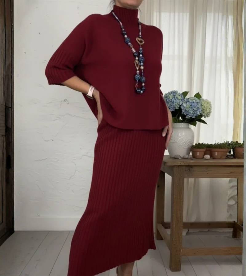 Debora | Knitted Set with Ribbed Midi Skirt