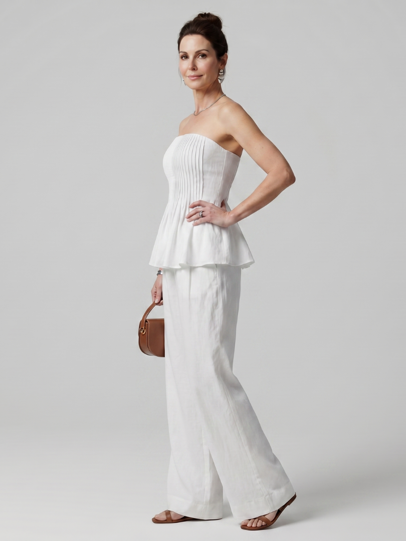 Rila | Strapless Smocked Top and Wide Leg Trousers Set
