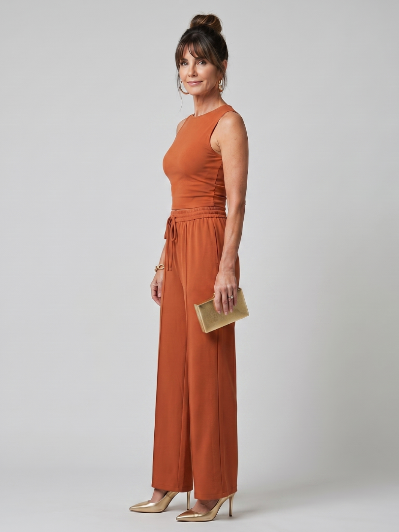 Valencia | Sleeveless Smooth Wide Leg Trousers Set