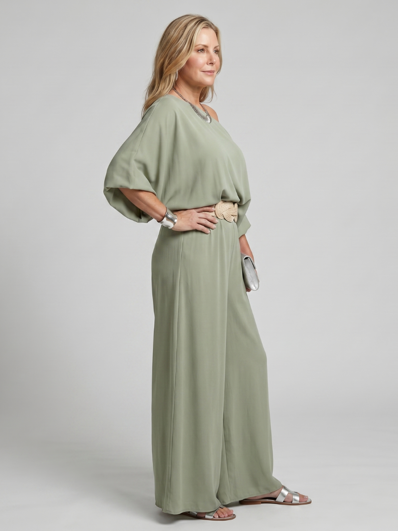 Siomara | One Shoulder Wide Sleeve Top and Wide Leg Trousers Set