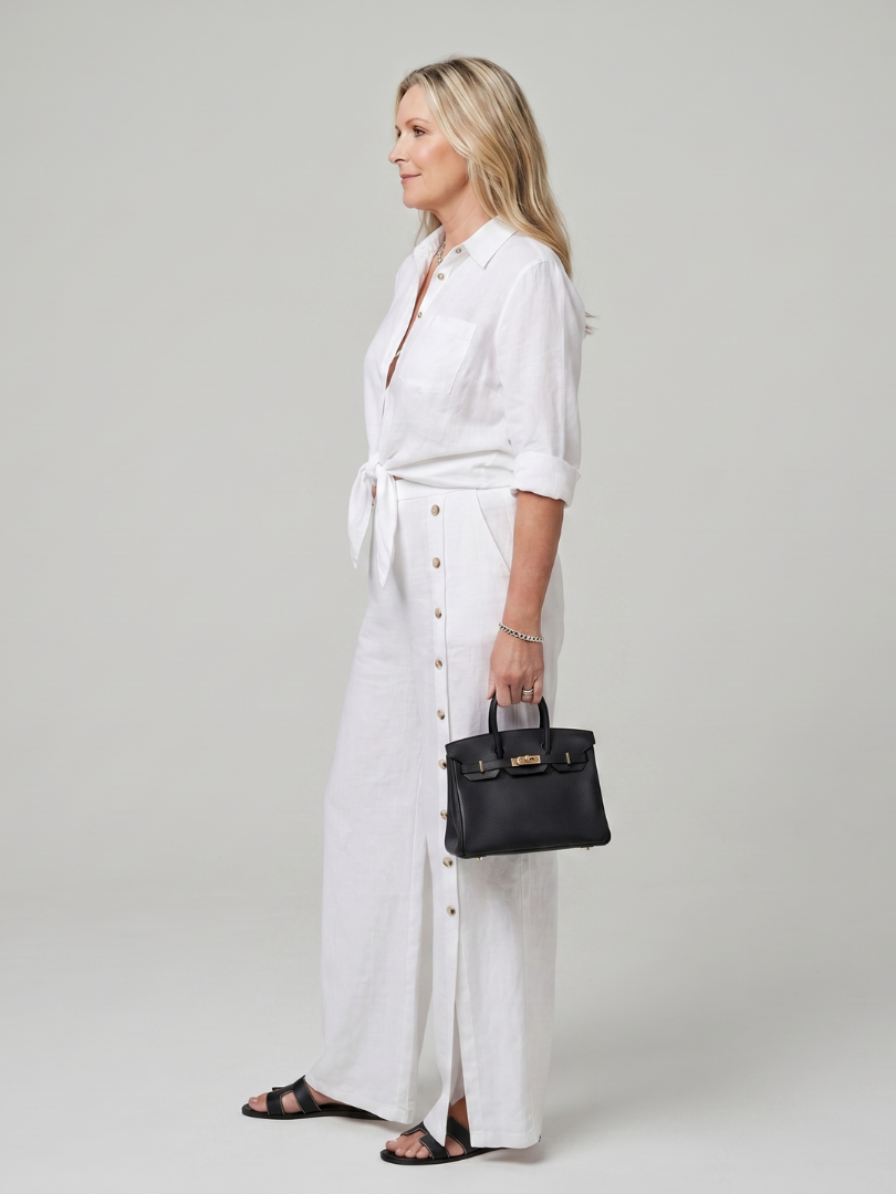 Maddelina | Long Sleeve Tie Front Top and Wide Leg Trousers Set
