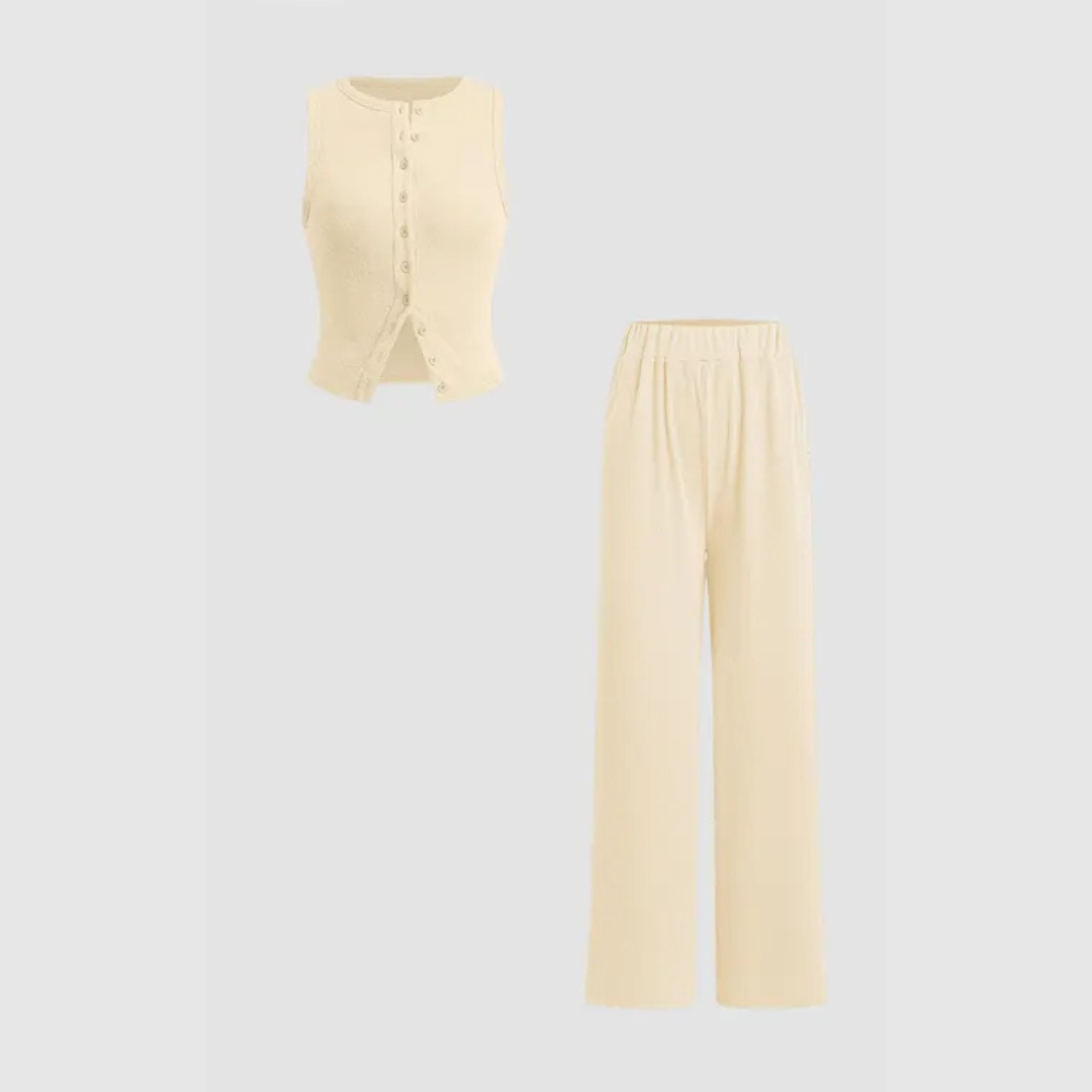 CLAIRE™ - Elegant Ribbed Button Tank and Trousers Set
