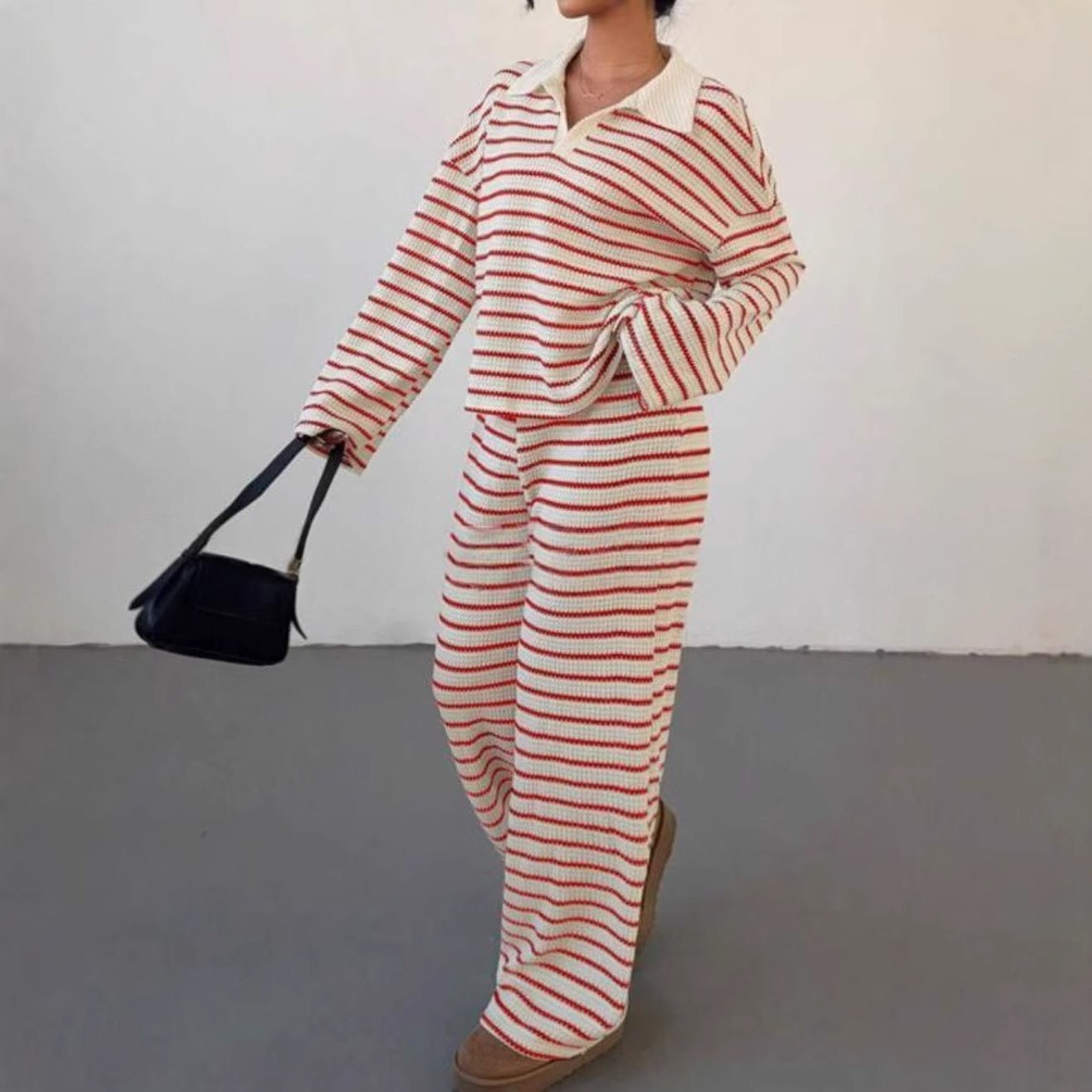 SALI™ - Casual Striped V-Neck Long Sleeve and Trousers Set