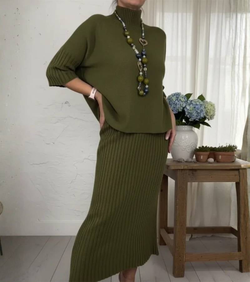Debora | Knitted Set with Ribbed Midi Skirt