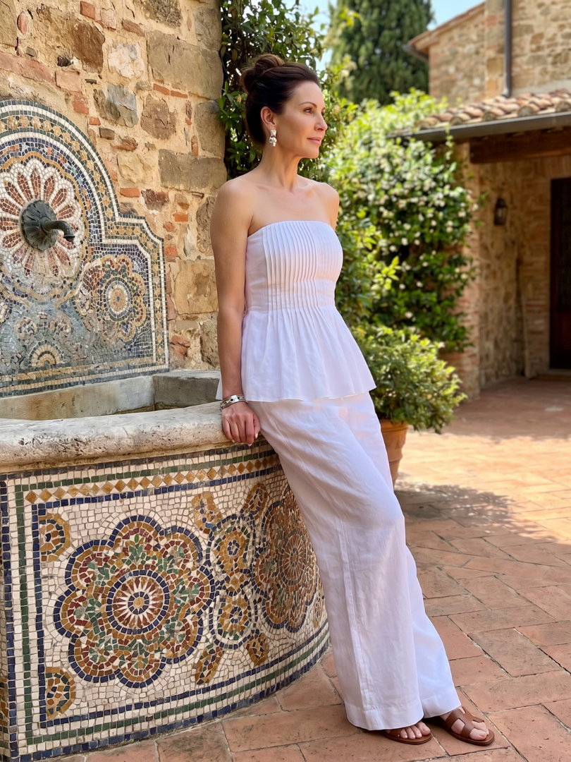 Rila | Strapless Smocked Top and Wide Leg Trousers Set