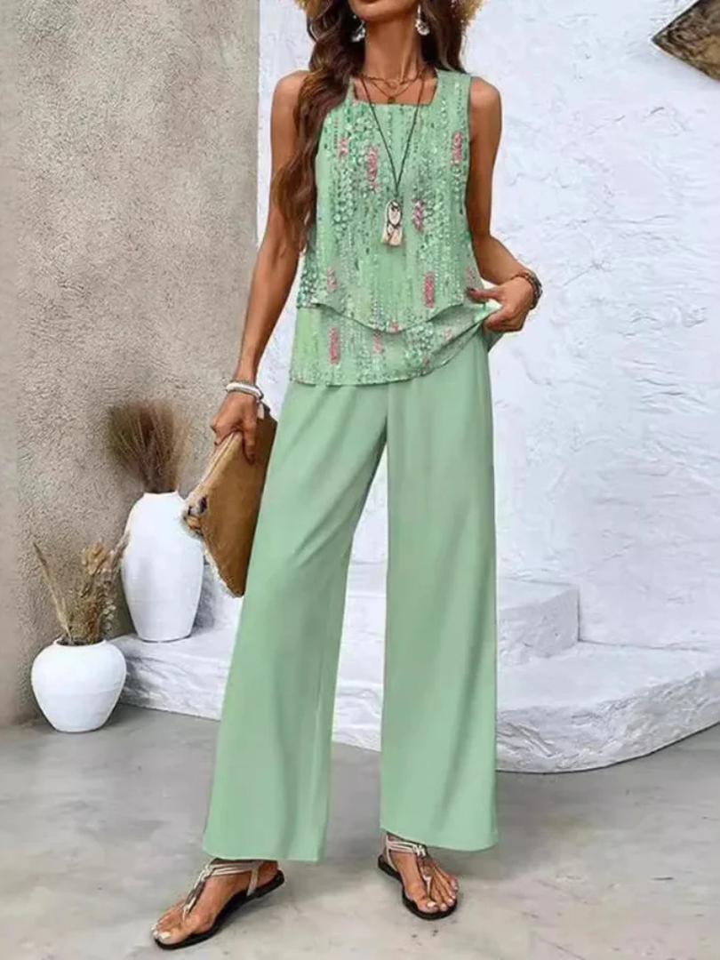 Ovelynra™ | Sleeveless Top and Wide Leg Trousers