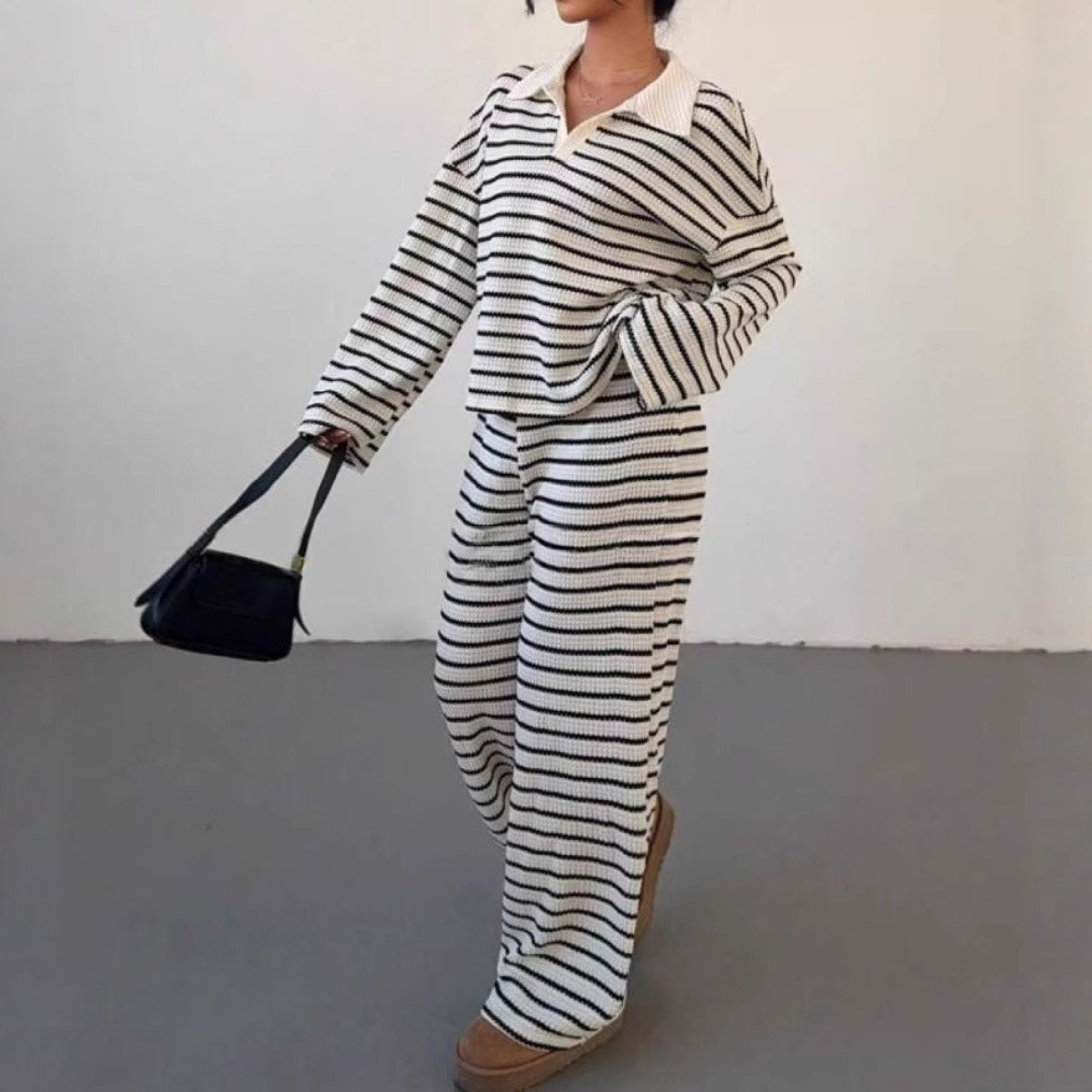 INCI™ - Casual Striped V-Neck Long Sleeve and Trousers Set