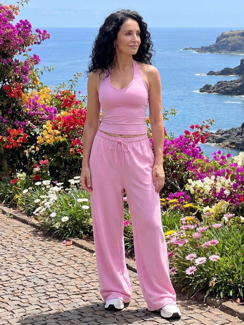 Helena | Sleeveless Scoop Neck Top and Wide Leg Trousers Set