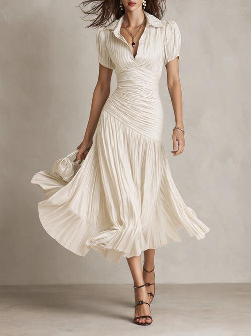 Adriana - Retro Striped Satin Midi Dress