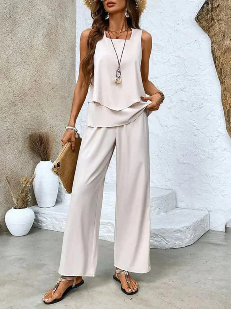 Ovelynra™ | Sleeveless Top and Wide Leg Trousers