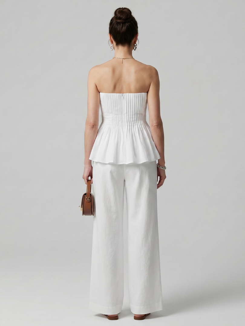 Rila | Strapless Smocked Top and Wide Leg Trousers Set