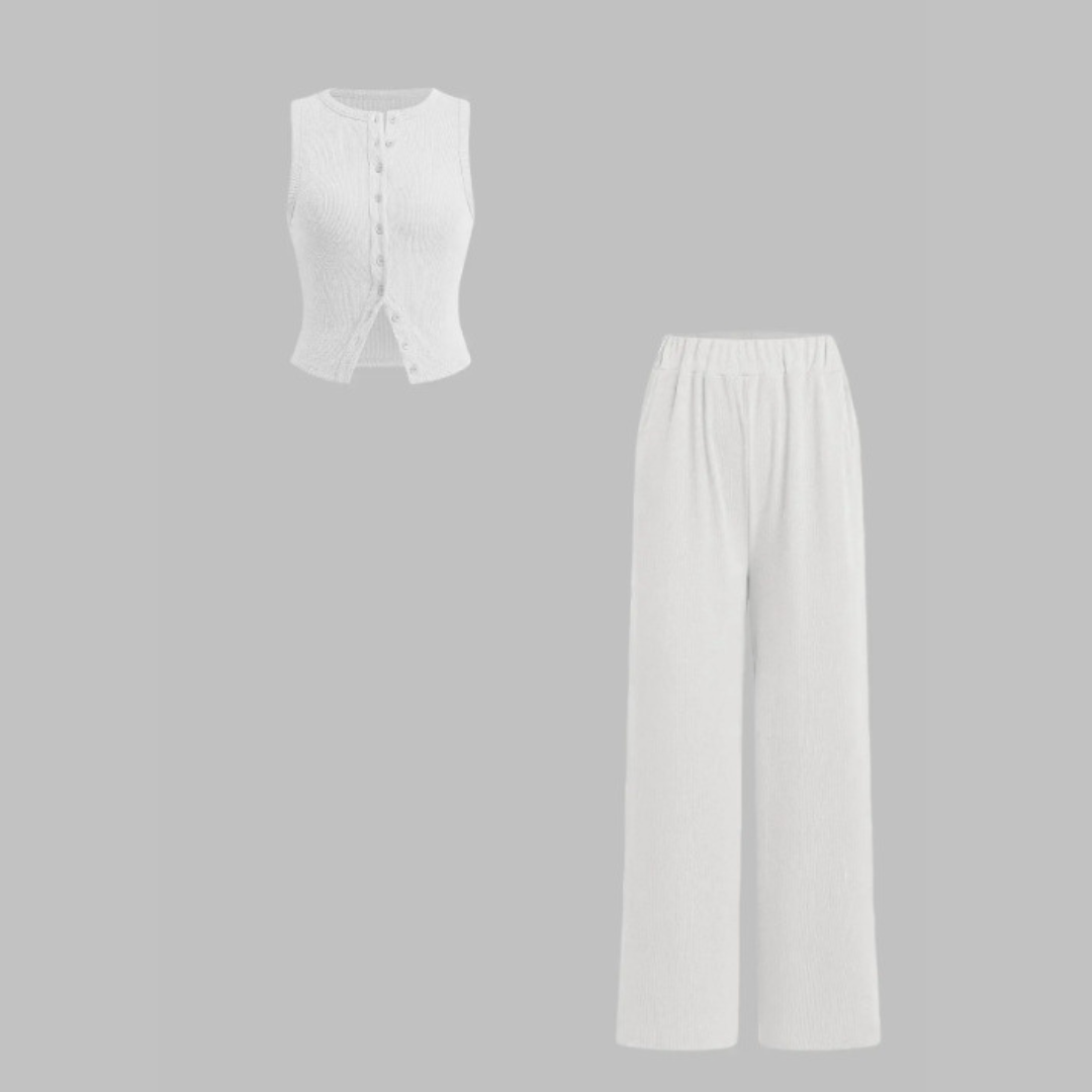 CLAIRE™ - Elegant Ribbed Button Tank and Trousers Set