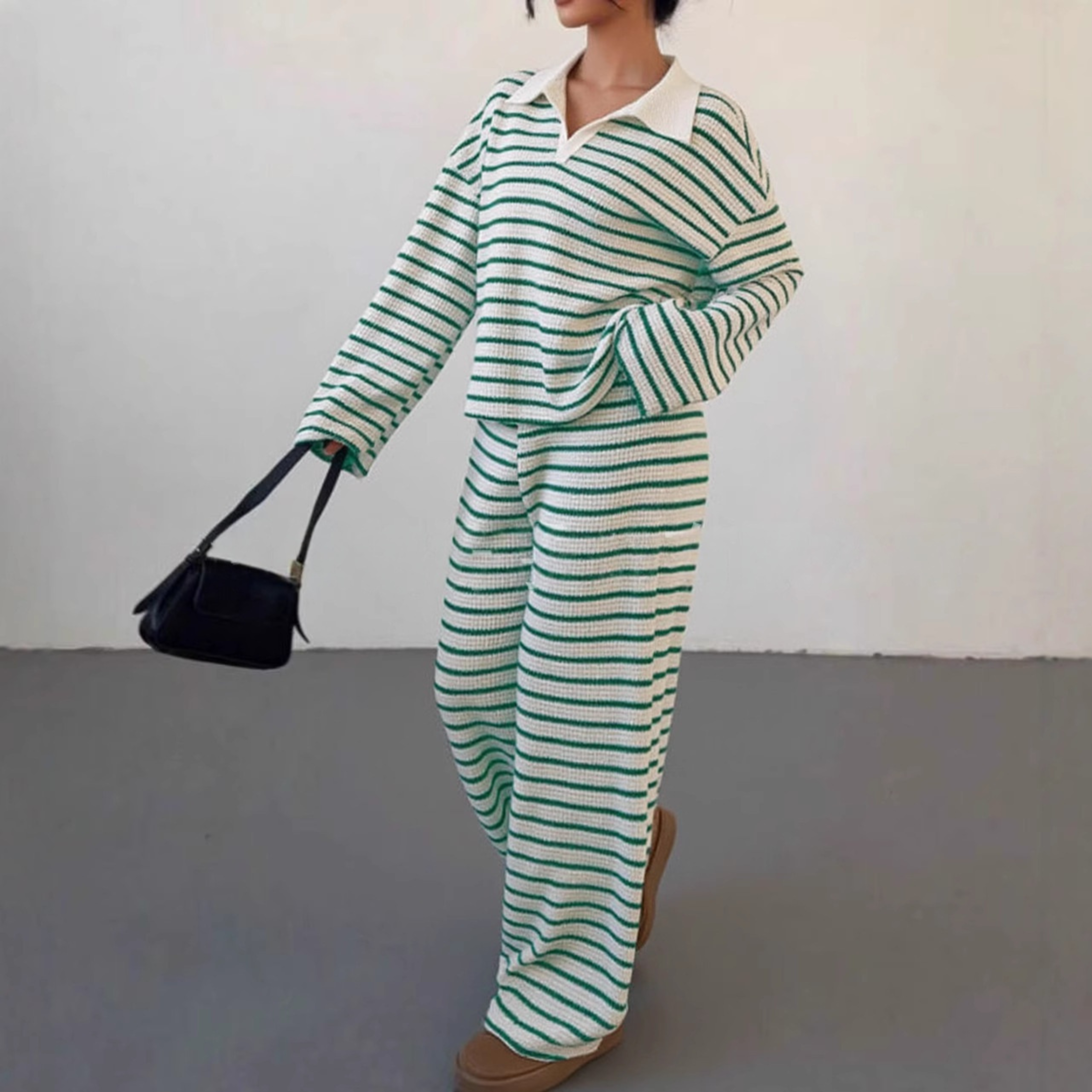 INCI™ - Casual Striped V-Neck Long Sleeve and Trousers Set