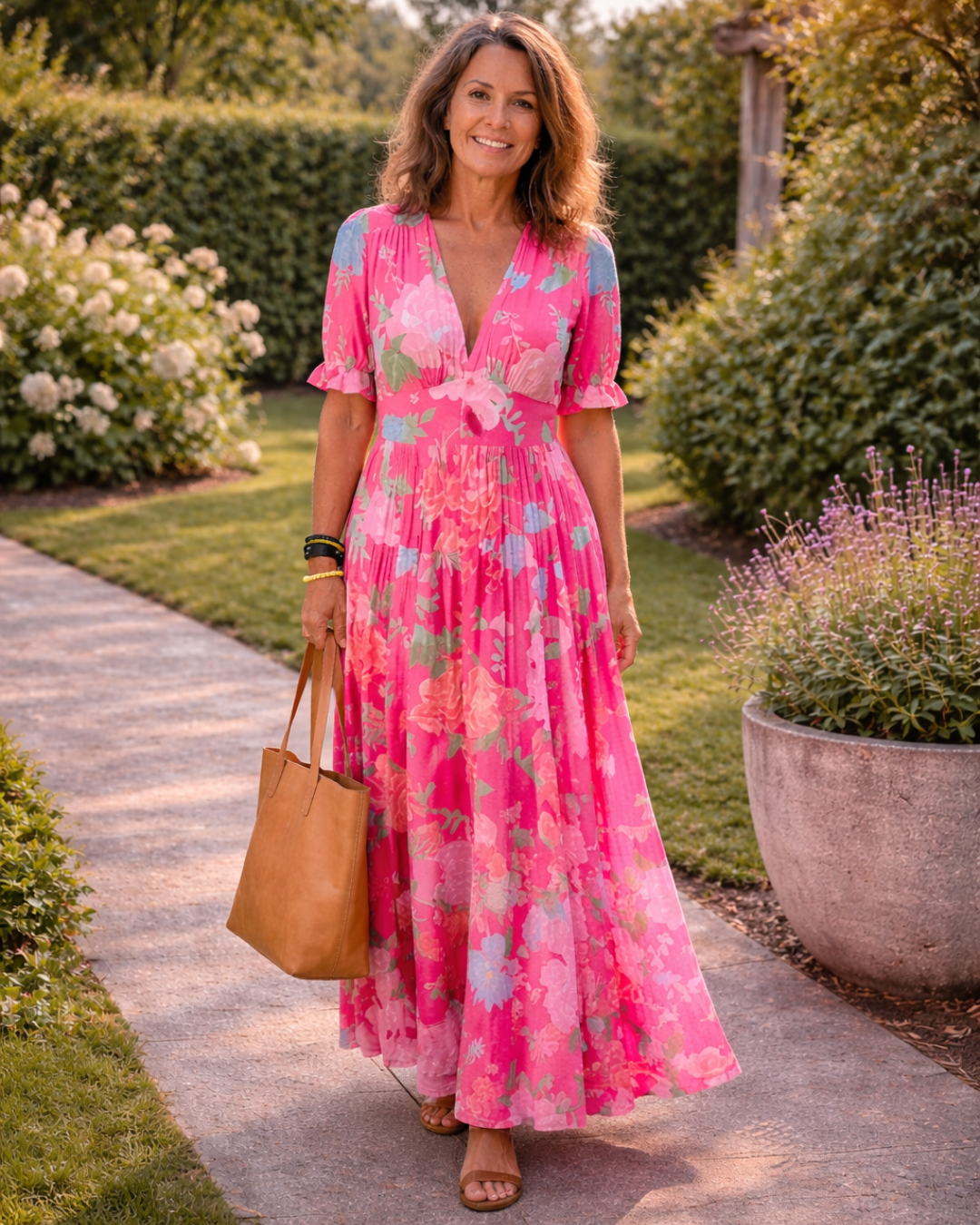 Ione | Floral Midi Dress with Sleeveless Design and V-Neck