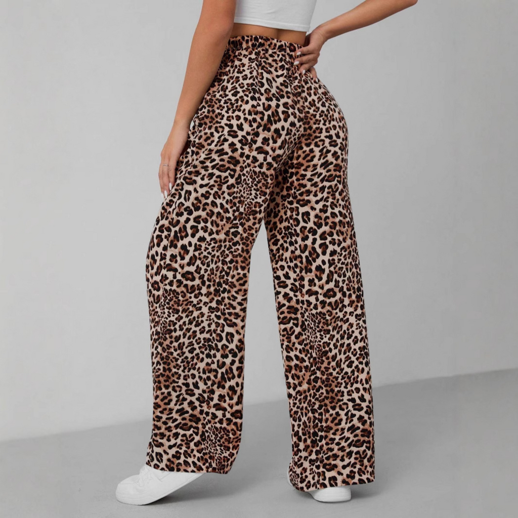 SYALA™ - Vintage Leopard Tie Front Wide Leg Trousers