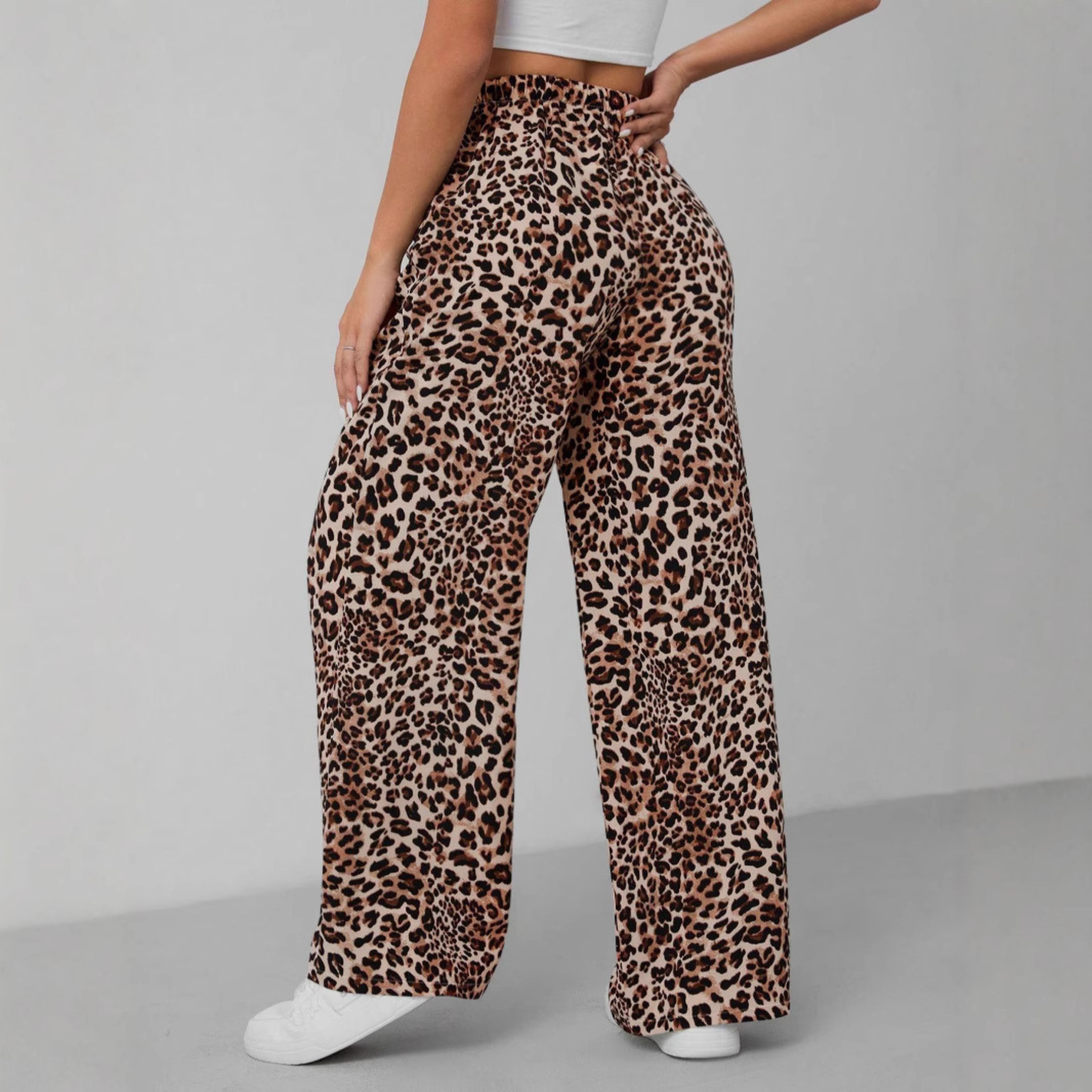SYALA™ - Vintage Leopard Tie Front Wide Leg Trousers