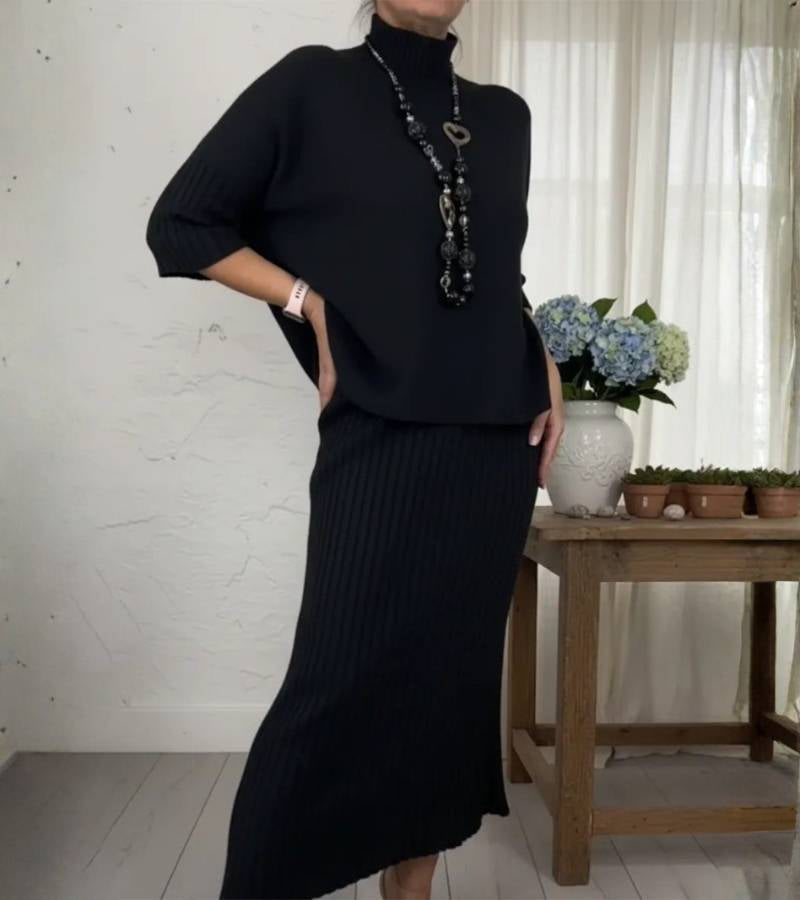 Debora | Knitted Set with Ribbed Midi Skirt