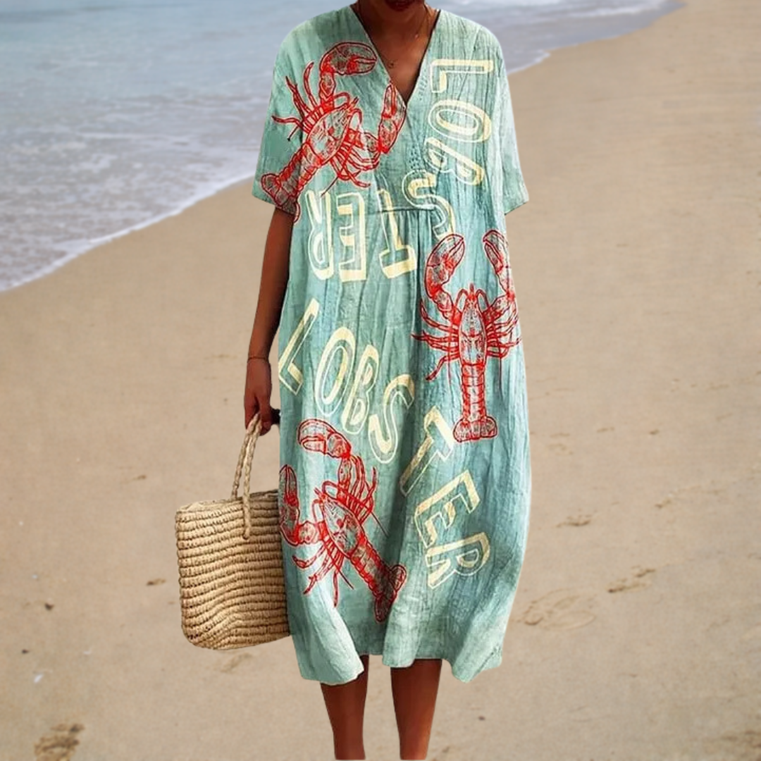 Océane | Long Lobster Print Dress