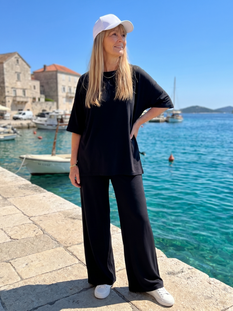 Ramse | Short Sleeve Oversized Top and Wide Leg Trousers Set