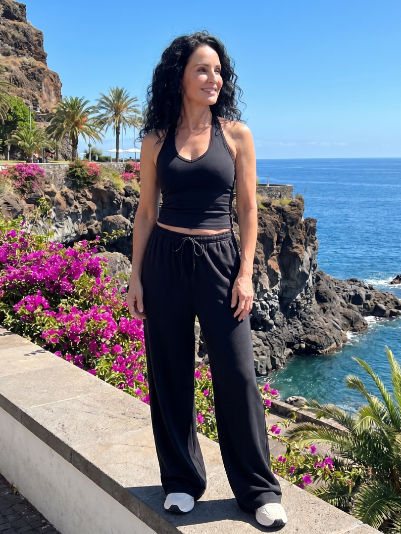 Helena | Sleeveless Scoop Neck Top and Wide Leg Trousers Set