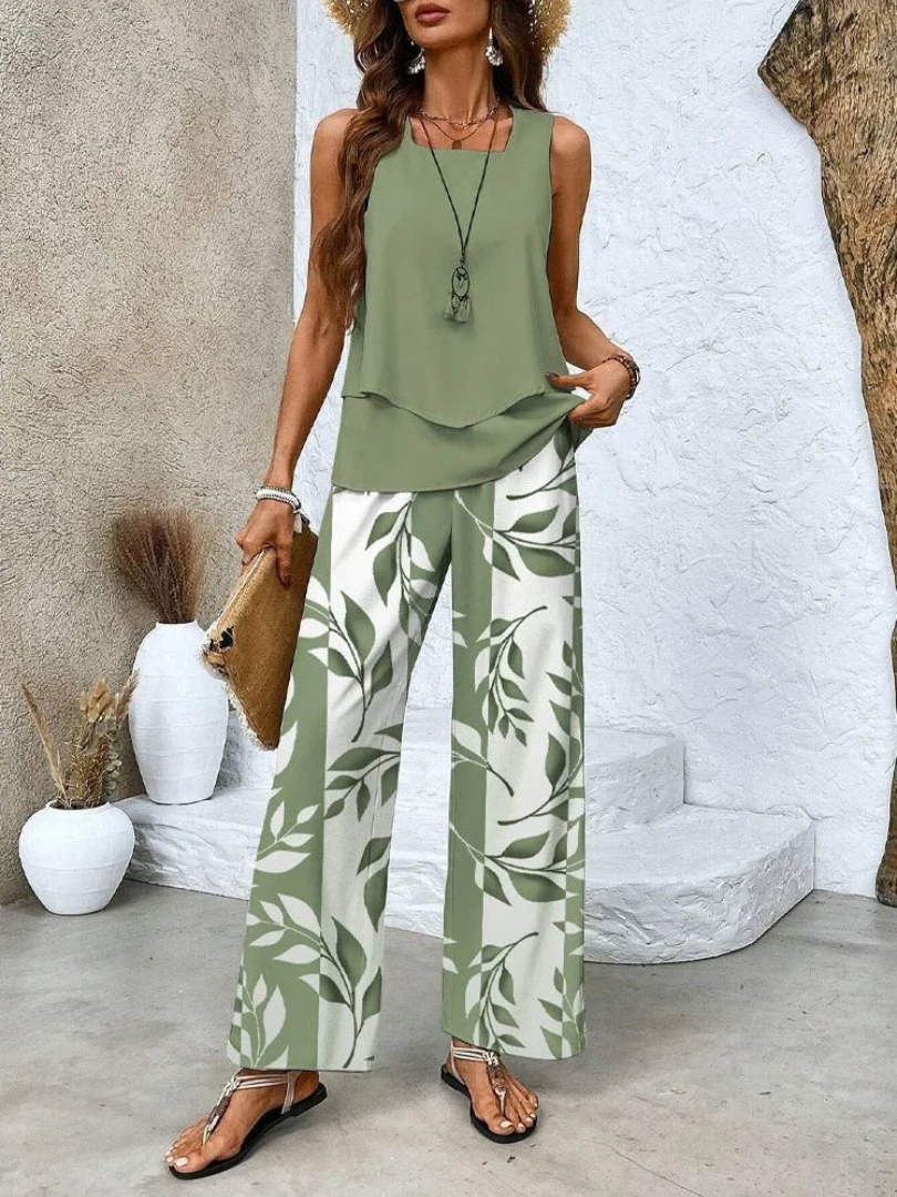 Ovelynra™ | Sleeveless Top and Wide Leg Trousers