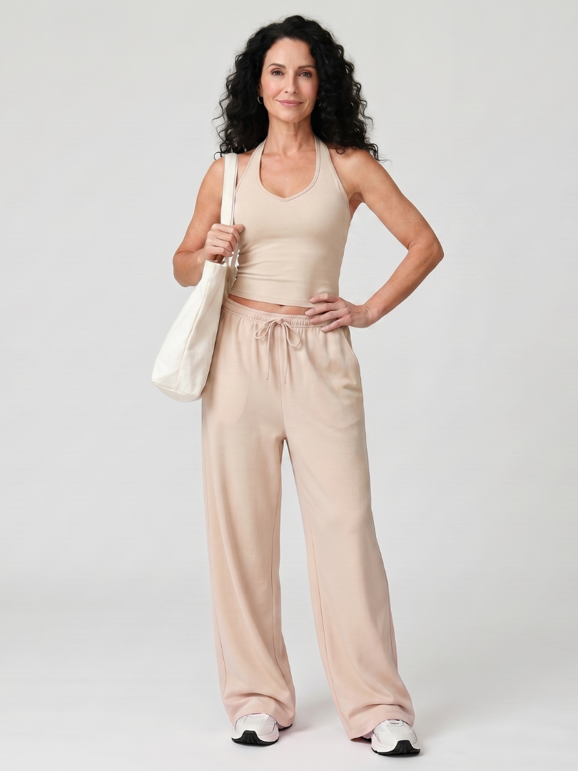Helena | Sleeveless Scoop Neck Top and Wide Leg Trousers Set